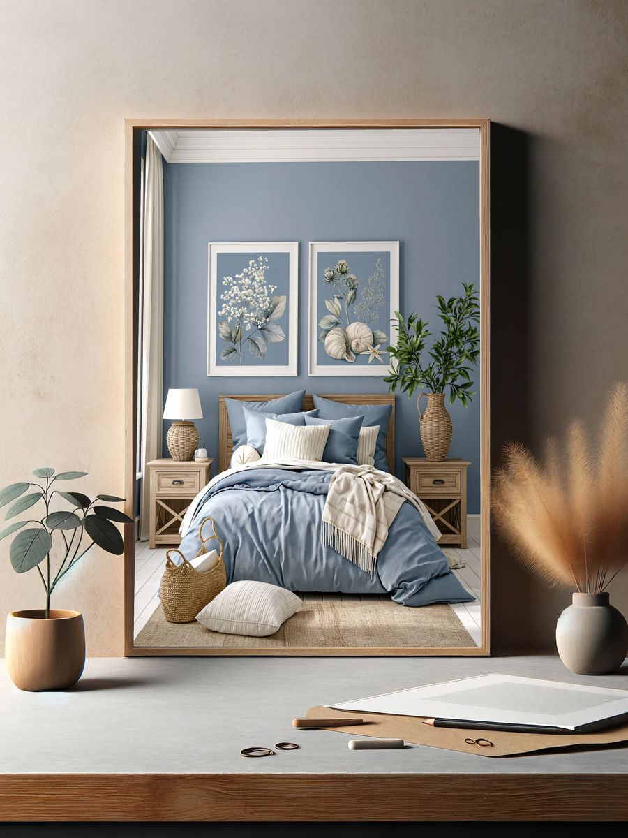 Blue Botanical Still Life Poster. — room view 2