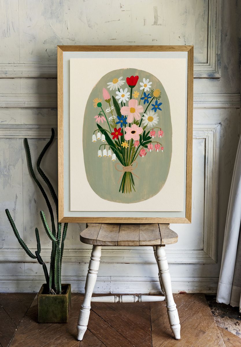 Wildflower Bouquet Illustration Poster. — room view 1