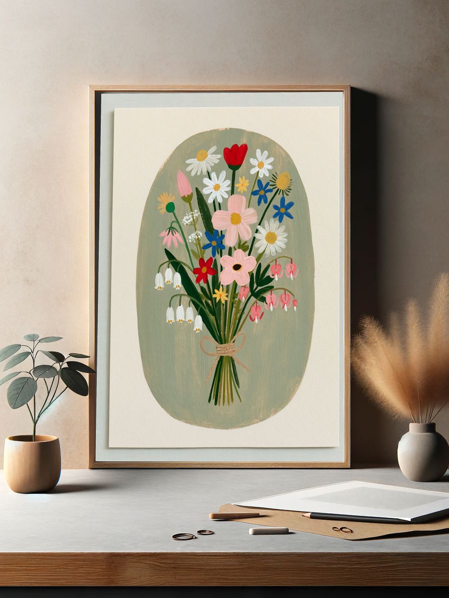 Wildflower Bouquet Illustration Poster. — room view 2