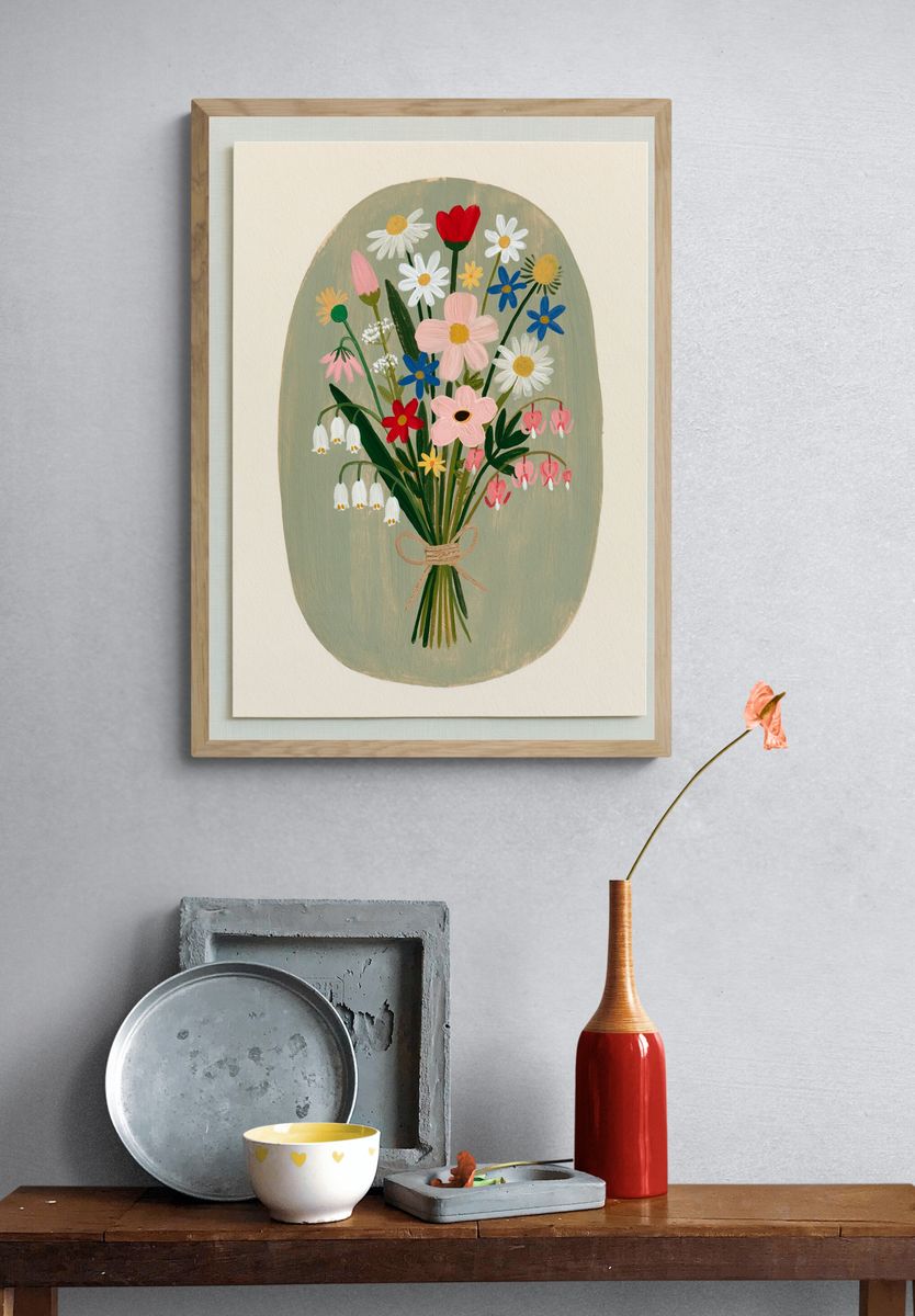 Wildflower Bouquet Illustration Poster. — room view 3