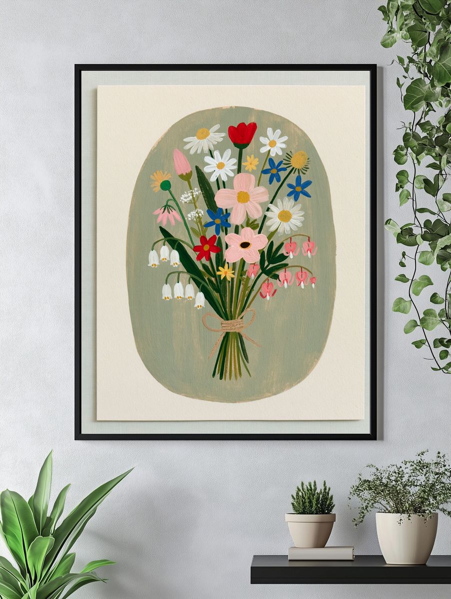 Wildflower Bouquet Illustration Poster. — room view 4