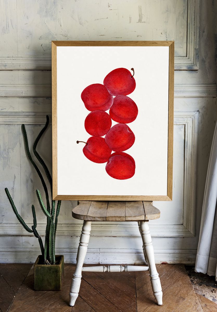 Vintage plums illustration. room preview