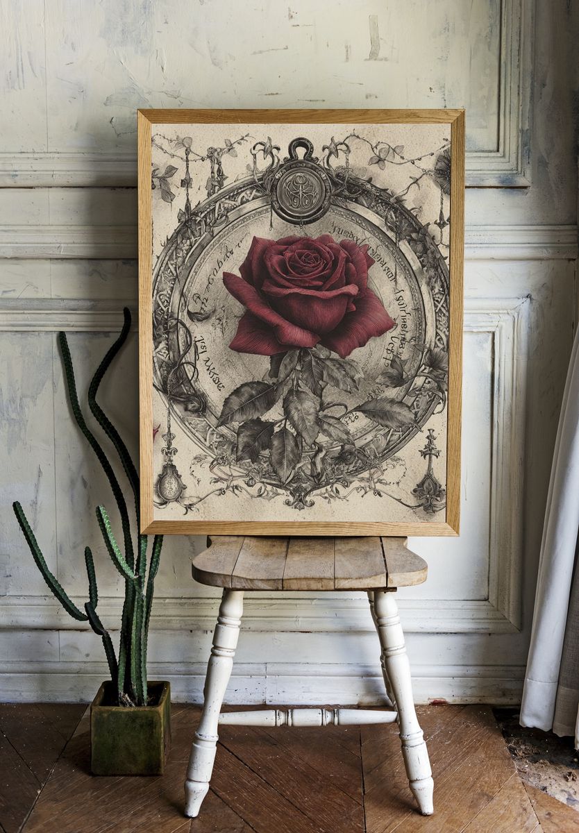Crimson Rose Vintage Print. — room view 1