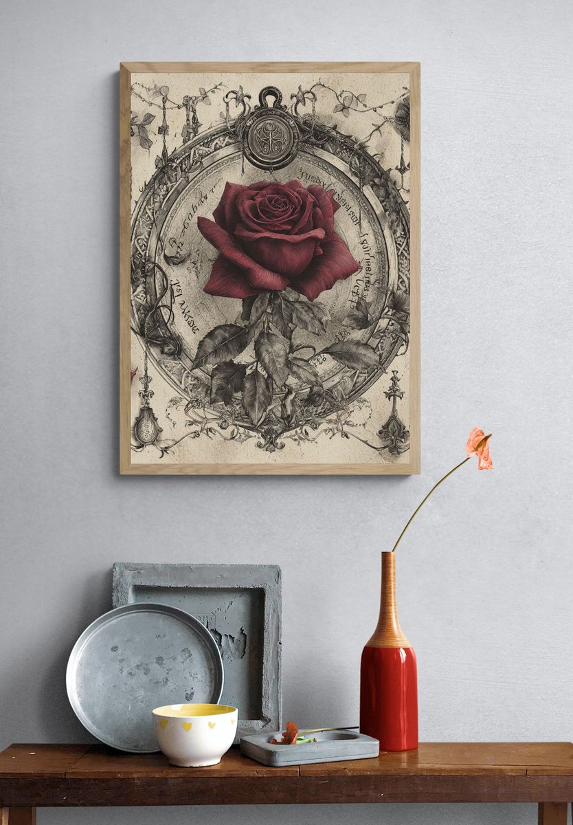 Crimson Rose Vintage Print. — room view 3