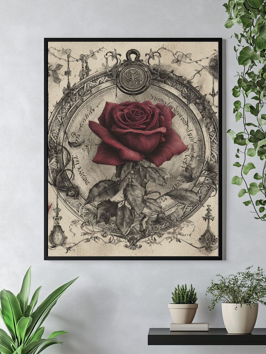 Crimson Rose Vintage Print. — room view 4