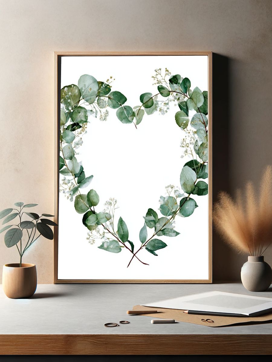 Eucalyptus Heart Wreath Print. — room view 2