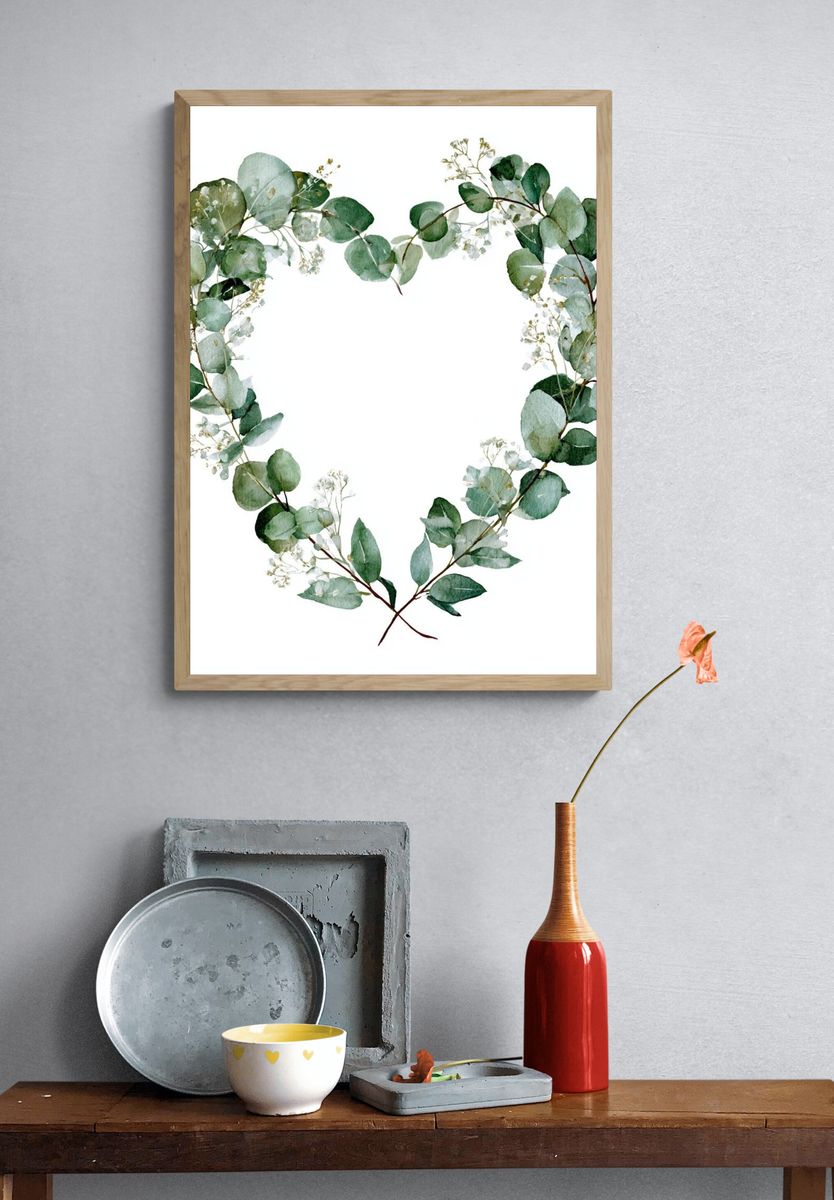 Eucalyptus Heart Wreath Print. — room view 3