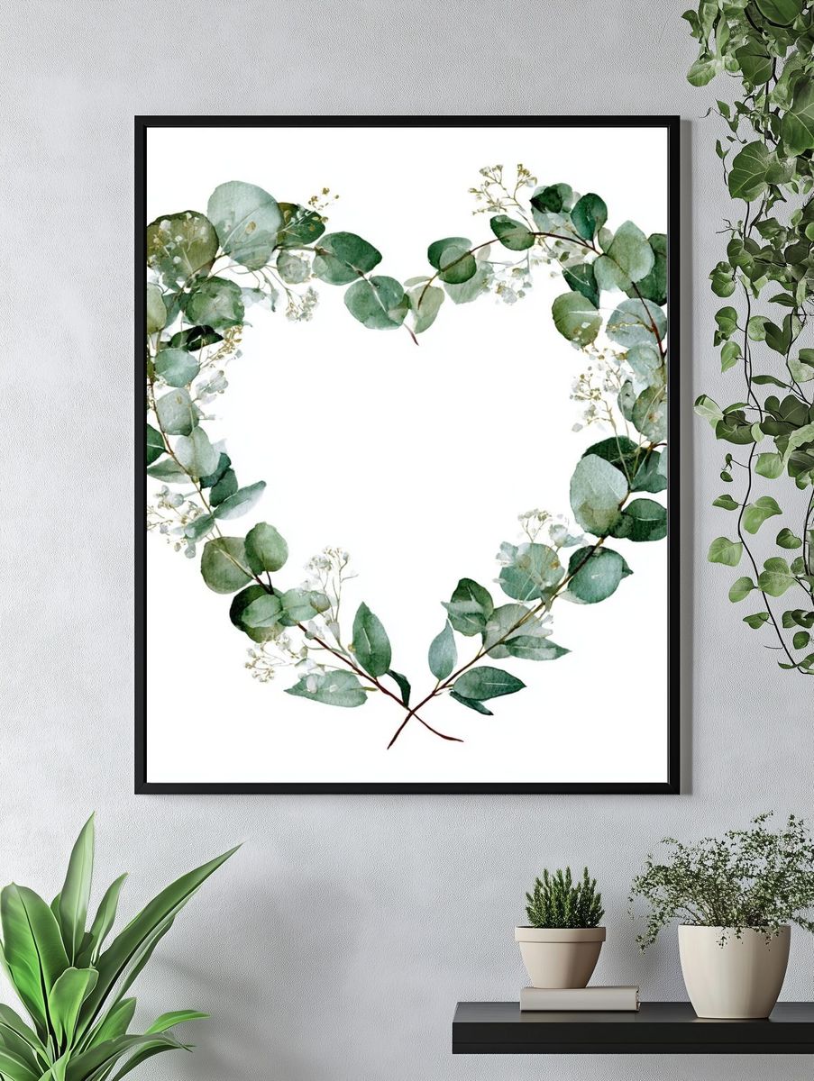 Eucalyptus Heart Wreath Print. — room view 4