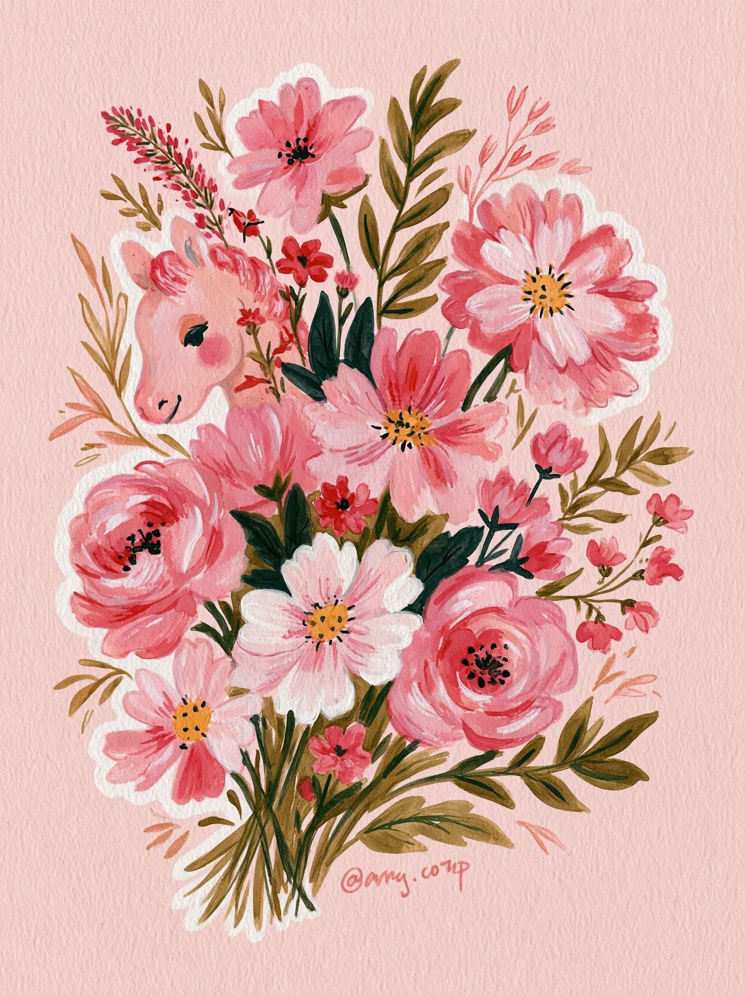 Pink Floral Watercolor Bouquet Print. poster detail