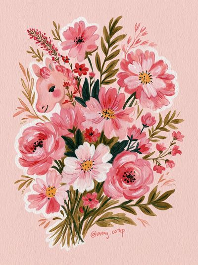 Pink Floral Watercolor Bouquet Print.