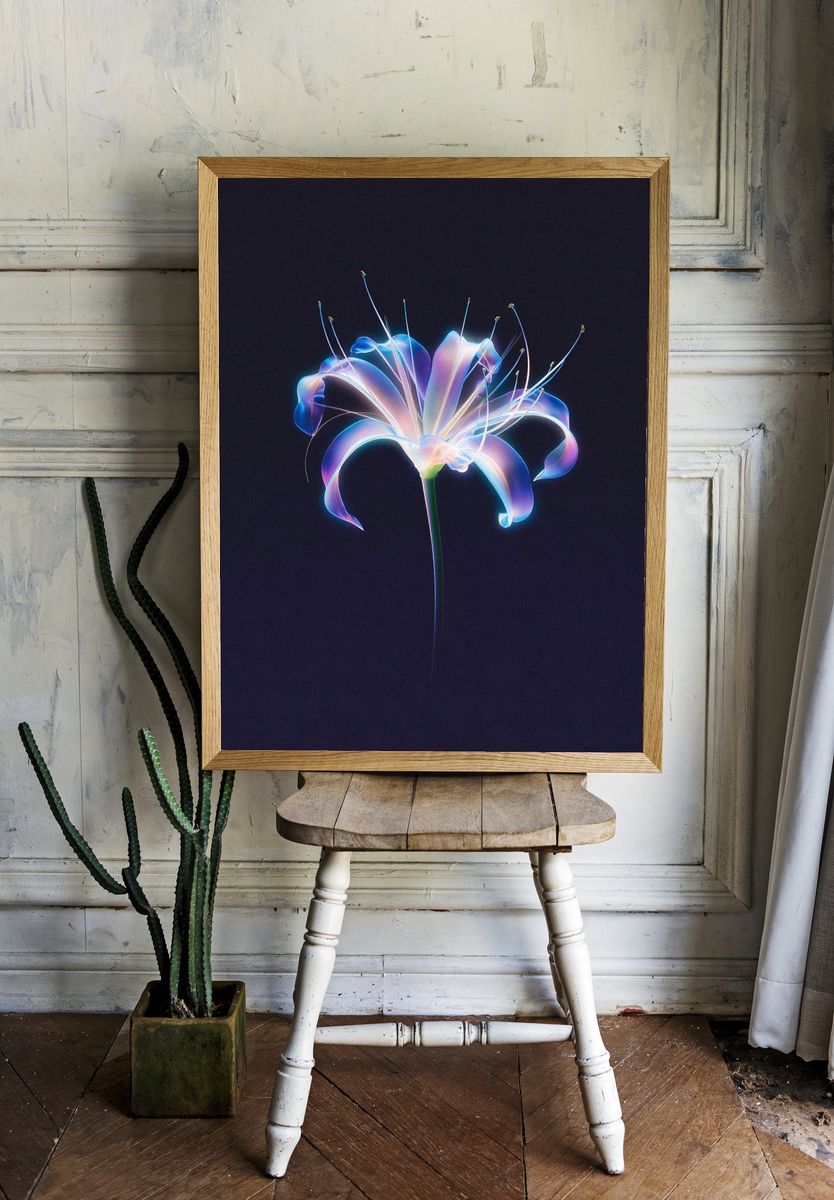 Neon Lily Bloom Print. — room view 1