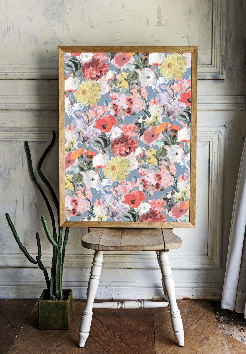 Vintage flower pattern mobile wallpaper. — room view 1