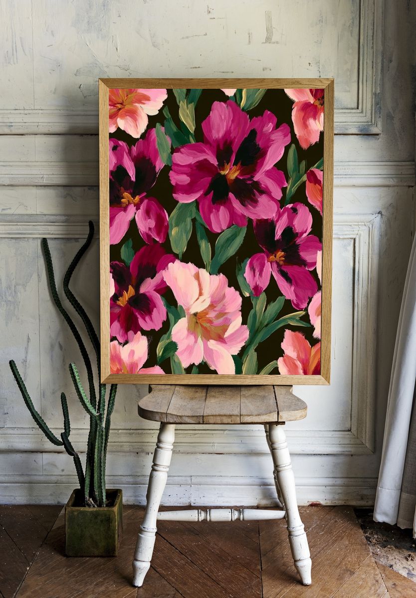Pink Floral Garden Illustration Poster. room preview