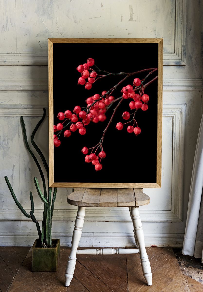 Red Berry Branch Botanical Print. — room view 1
