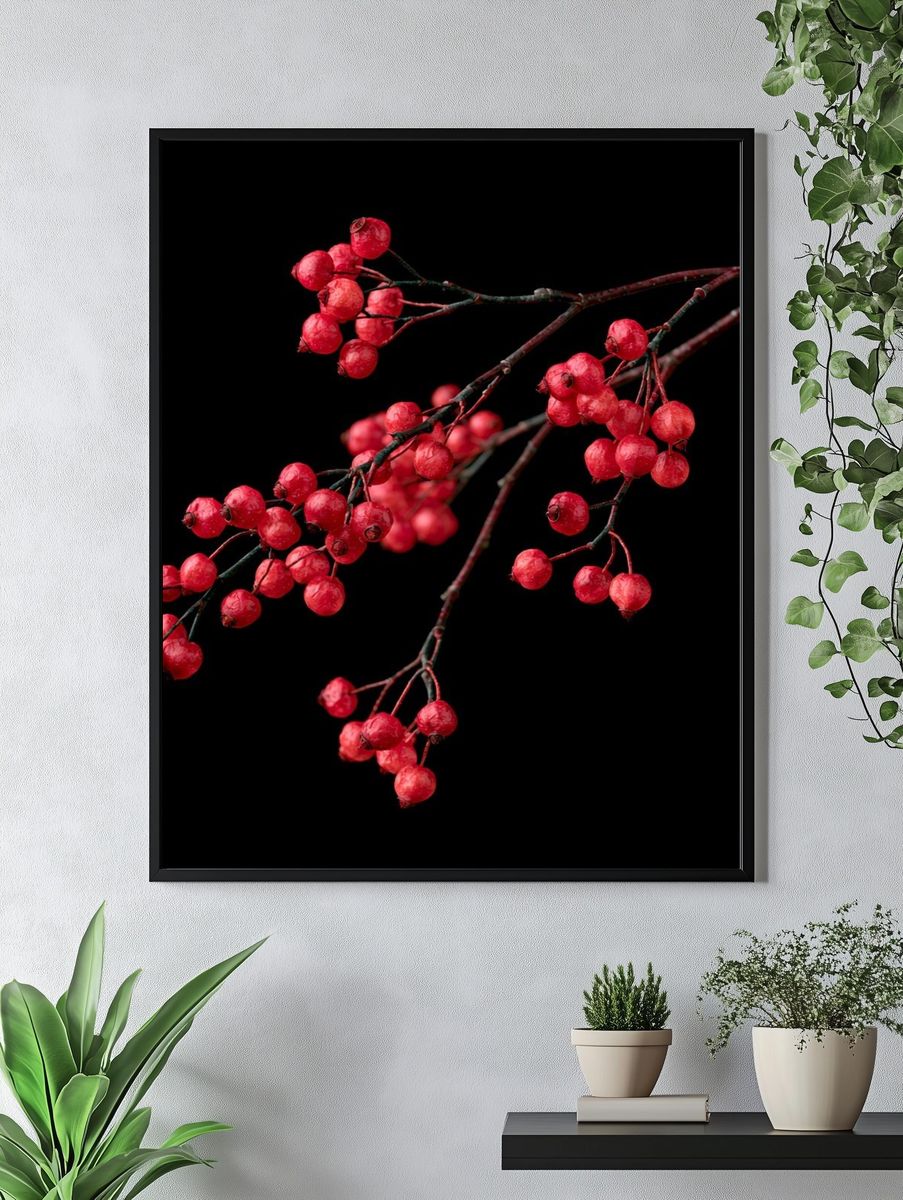 Red Berry Branch Botanical Print. — room view 4