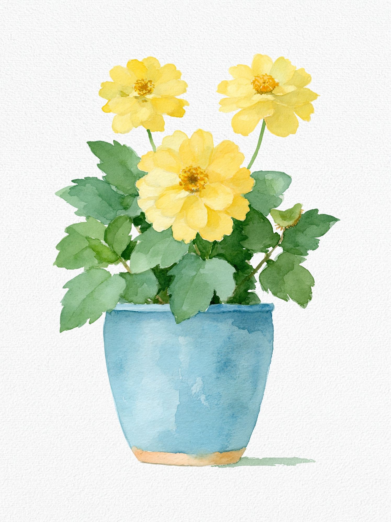 Yellow Flowers in Blue Pot Print. poster detail