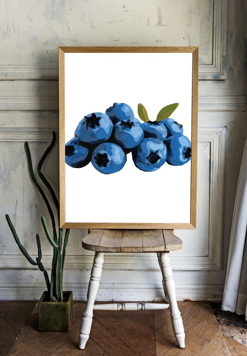 Blueberries Watercolor Print. room preview