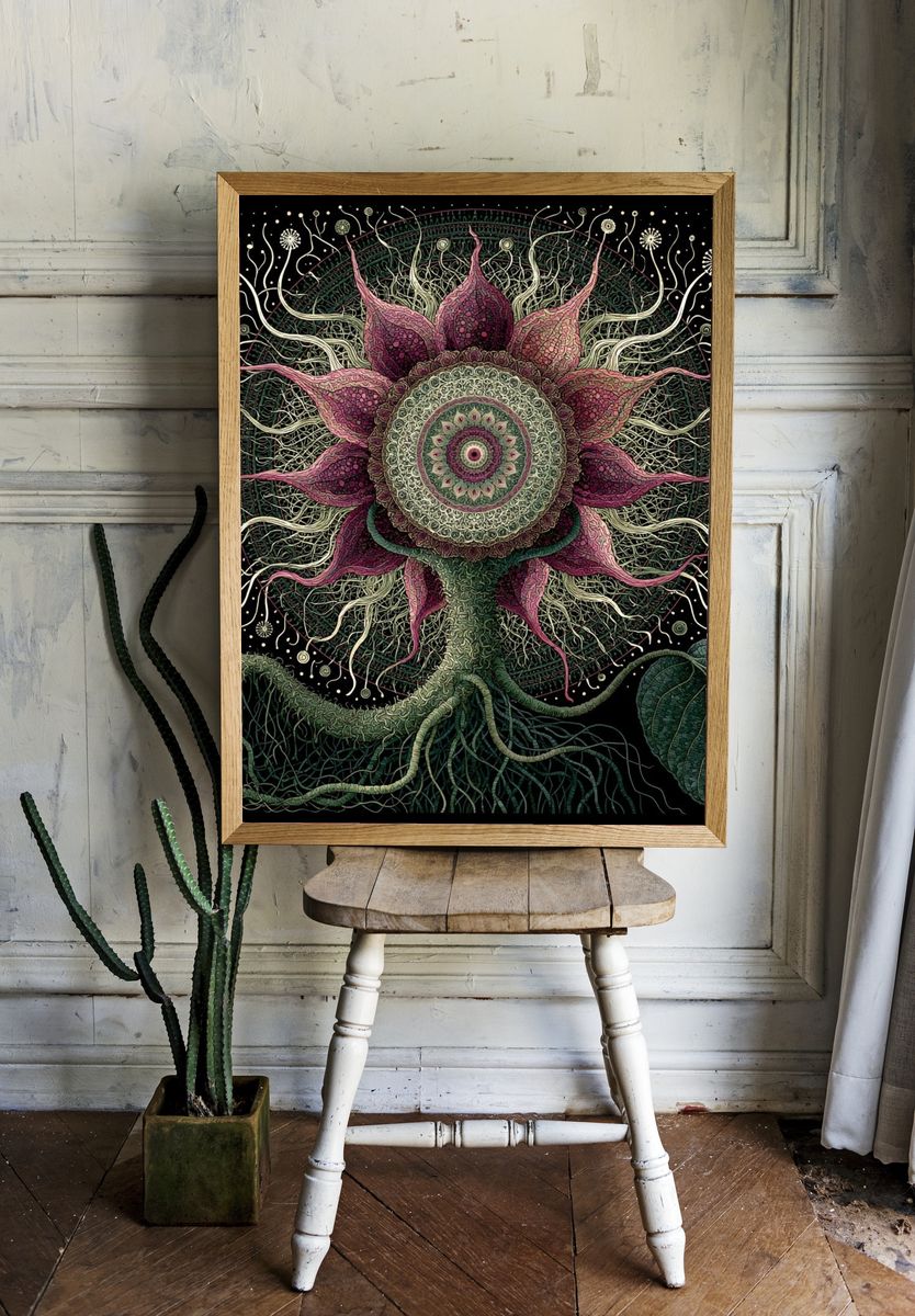 Mystic Flower Mandala Illustration Poster. room preview