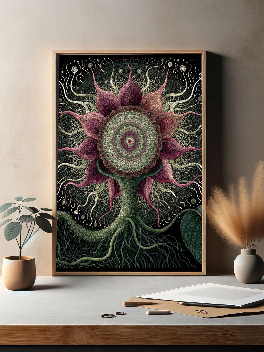 Mystic Flower Mandala Illustration Poster. — room view 2