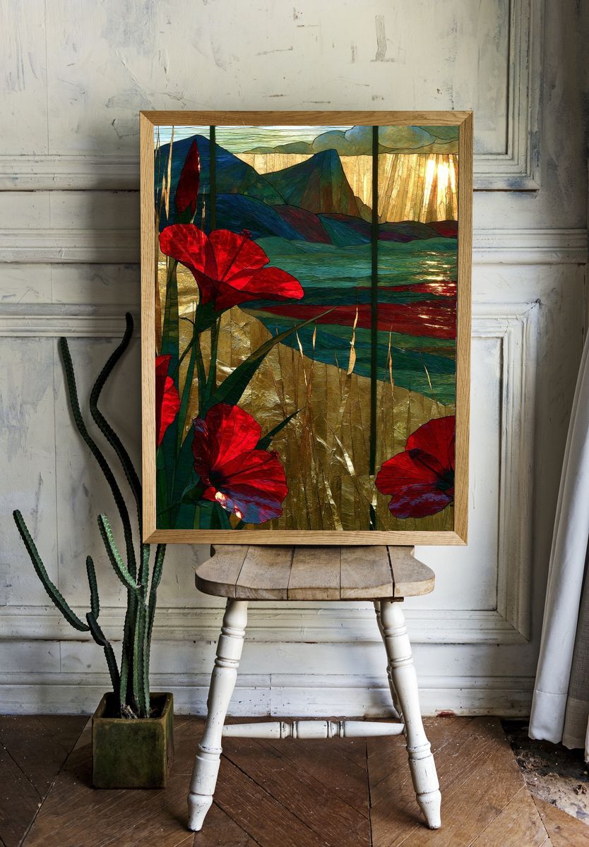 Peacock Garden Botanical Print. room preview