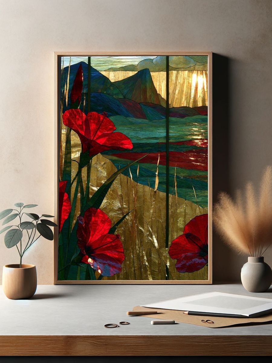 Peacock Garden Botanical Print. — room view 2