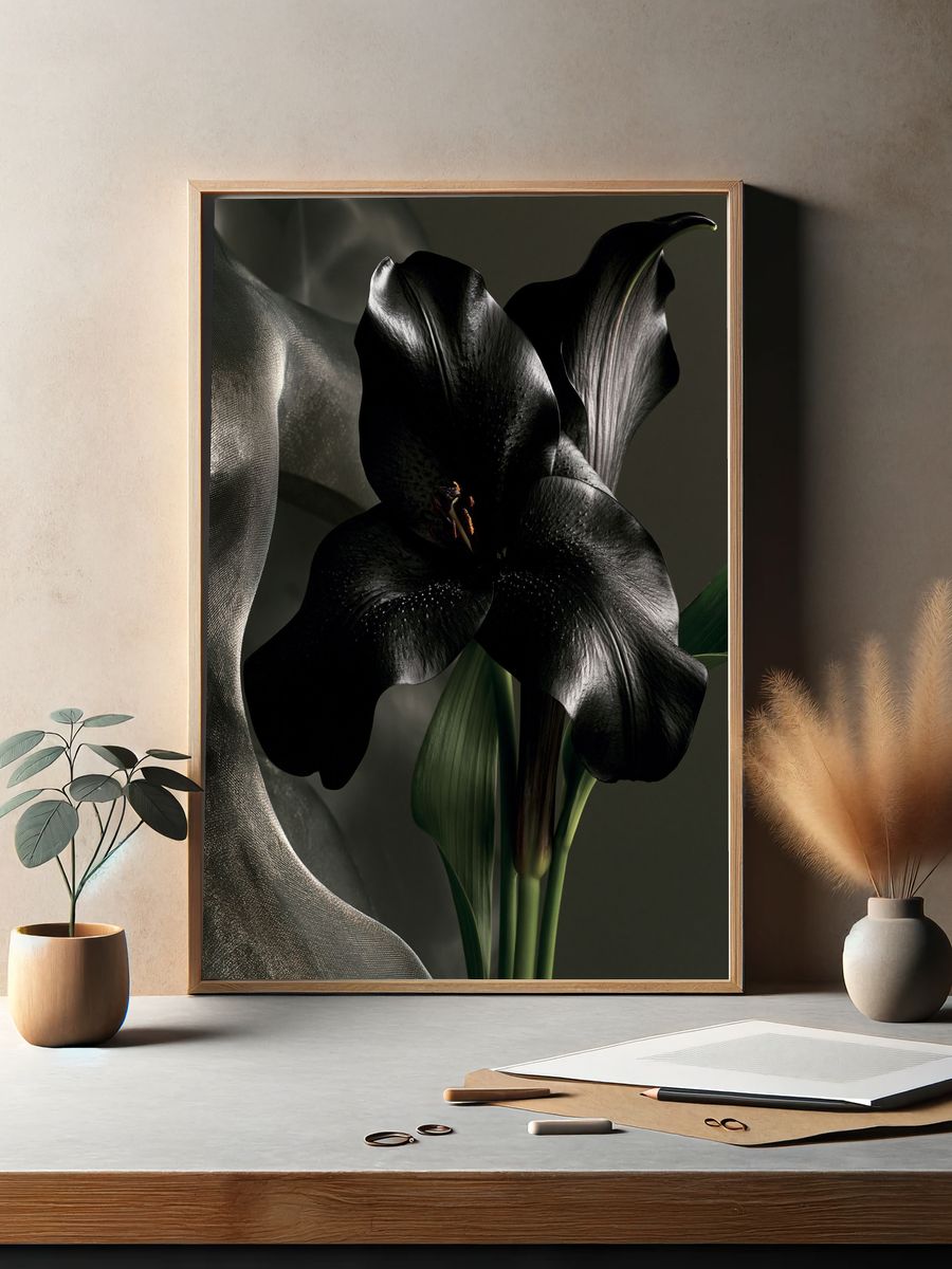 Black Calla Lily Botanical Print. — room view 2