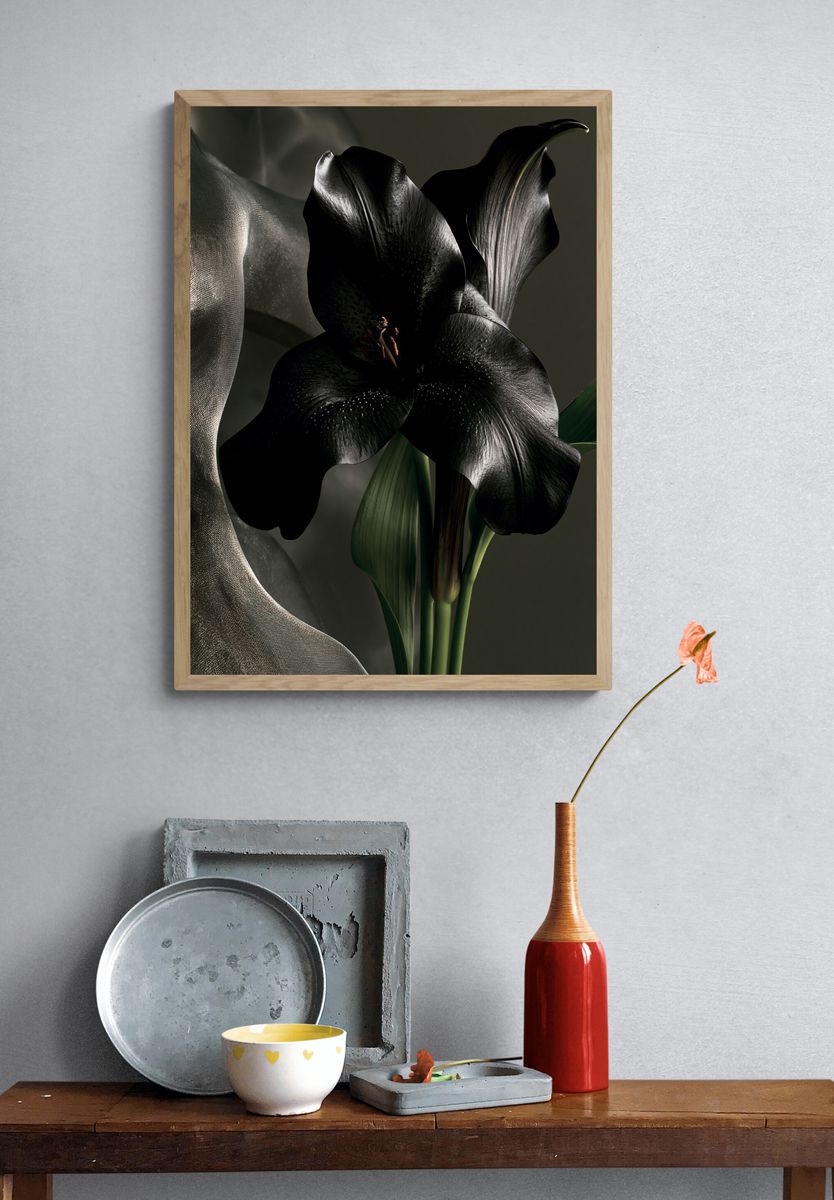 Black Calla Lily Botanical Print. — room view 3