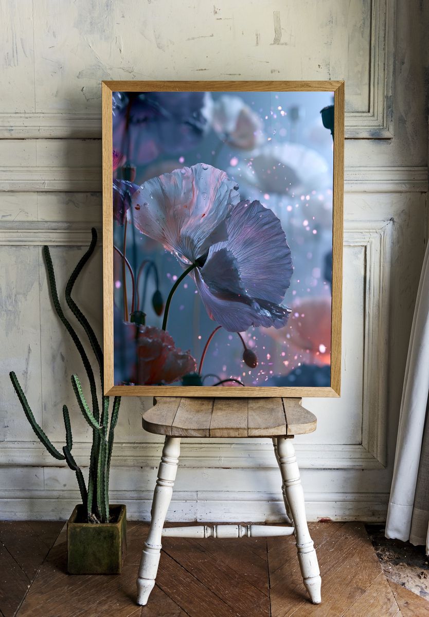 Dreamy Poppy Bloom Illustration Poster. room preview
