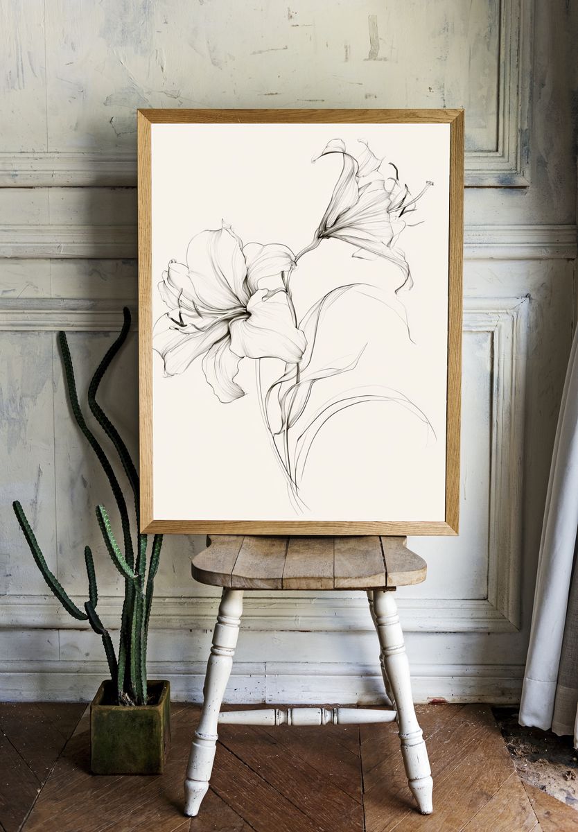 Elegant Lily Line Art Poster. — room view 1