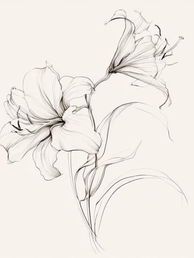 Elegant Lily Line Art Poster.