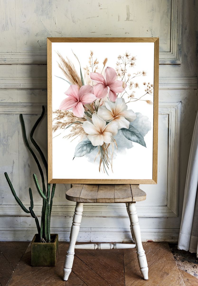 Pastel Floral Bouquet Watercolor Print. — room view 1