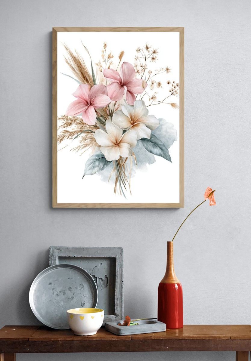 Pastel Floral Bouquet Watercolor Print. — room view 3