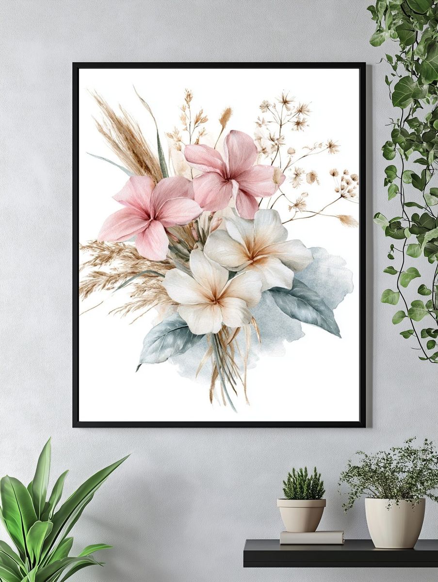 Pastel Floral Bouquet Watercolor Print. — room view 4
