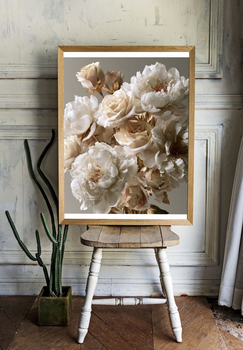 Cream Peonies Botanical Poster. room preview