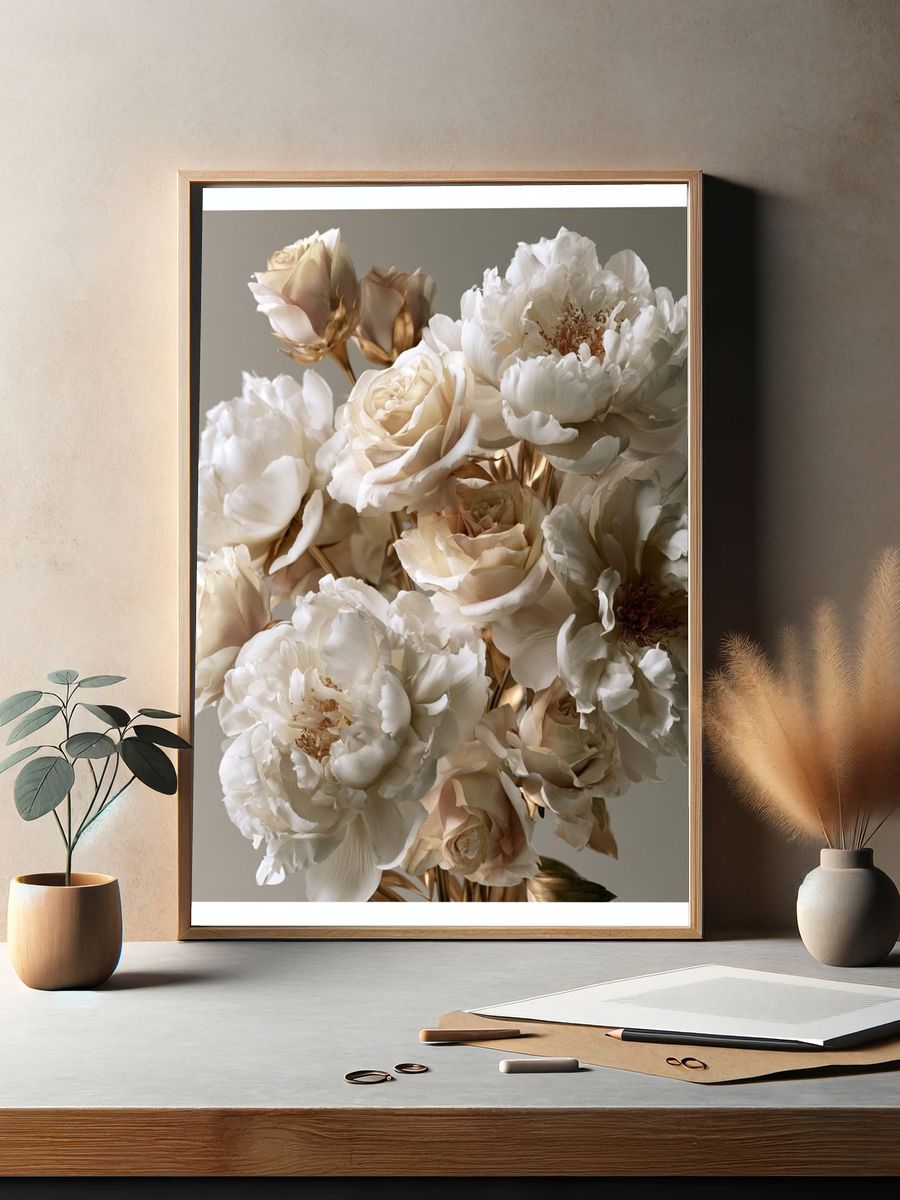 Cream Peonies Botanical Poster. — room view 2