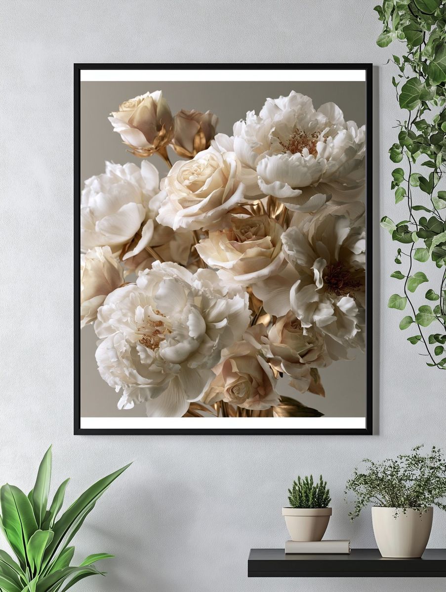 Cream Peonies Botanical Poster. — room view 4