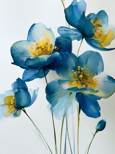 Blue Floral Watercolor Poster.