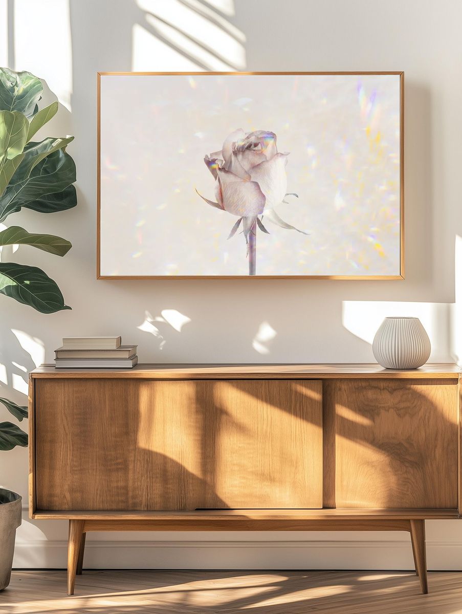 Rose flower holographic background design. — room view 3
