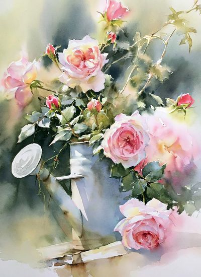 Pink Roses Watercolor Print. poster print