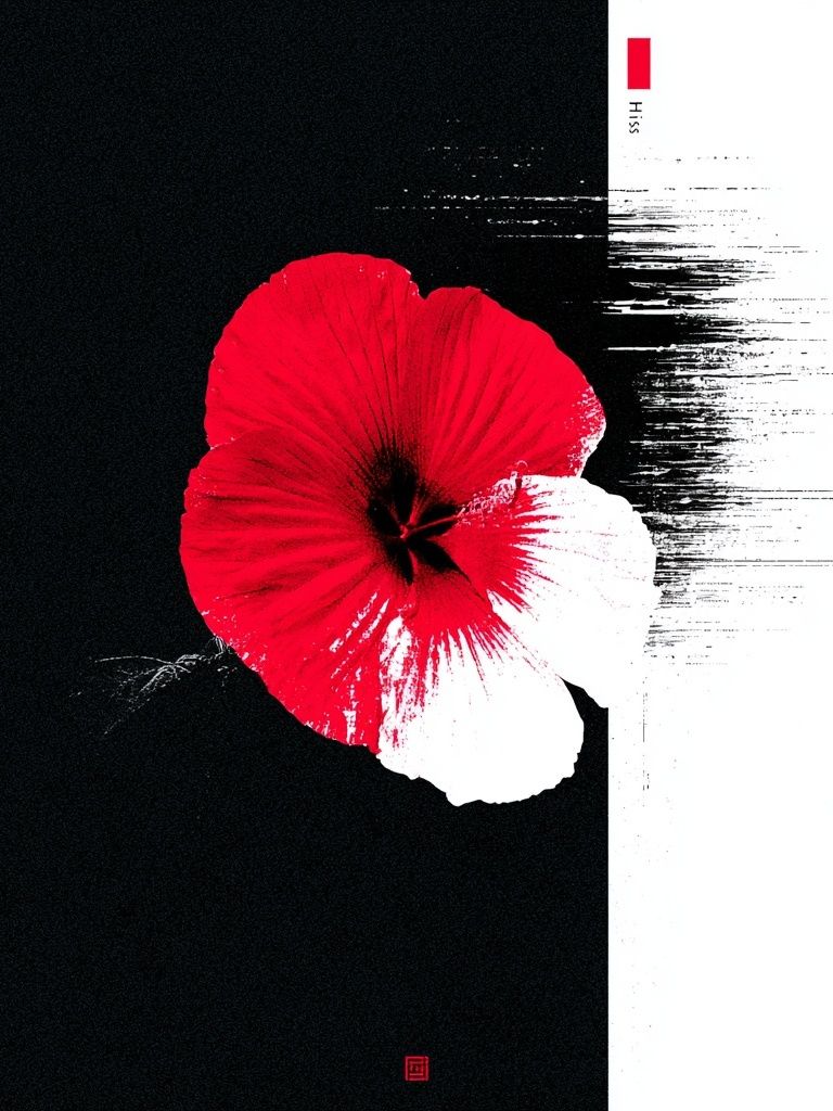 Red Hibiscus Ink Poster. poster — botanical art