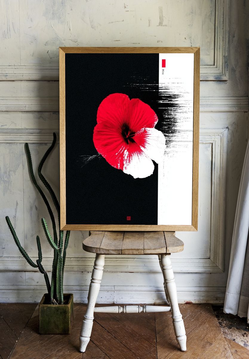 Red Hibiscus Ink Poster. room preview