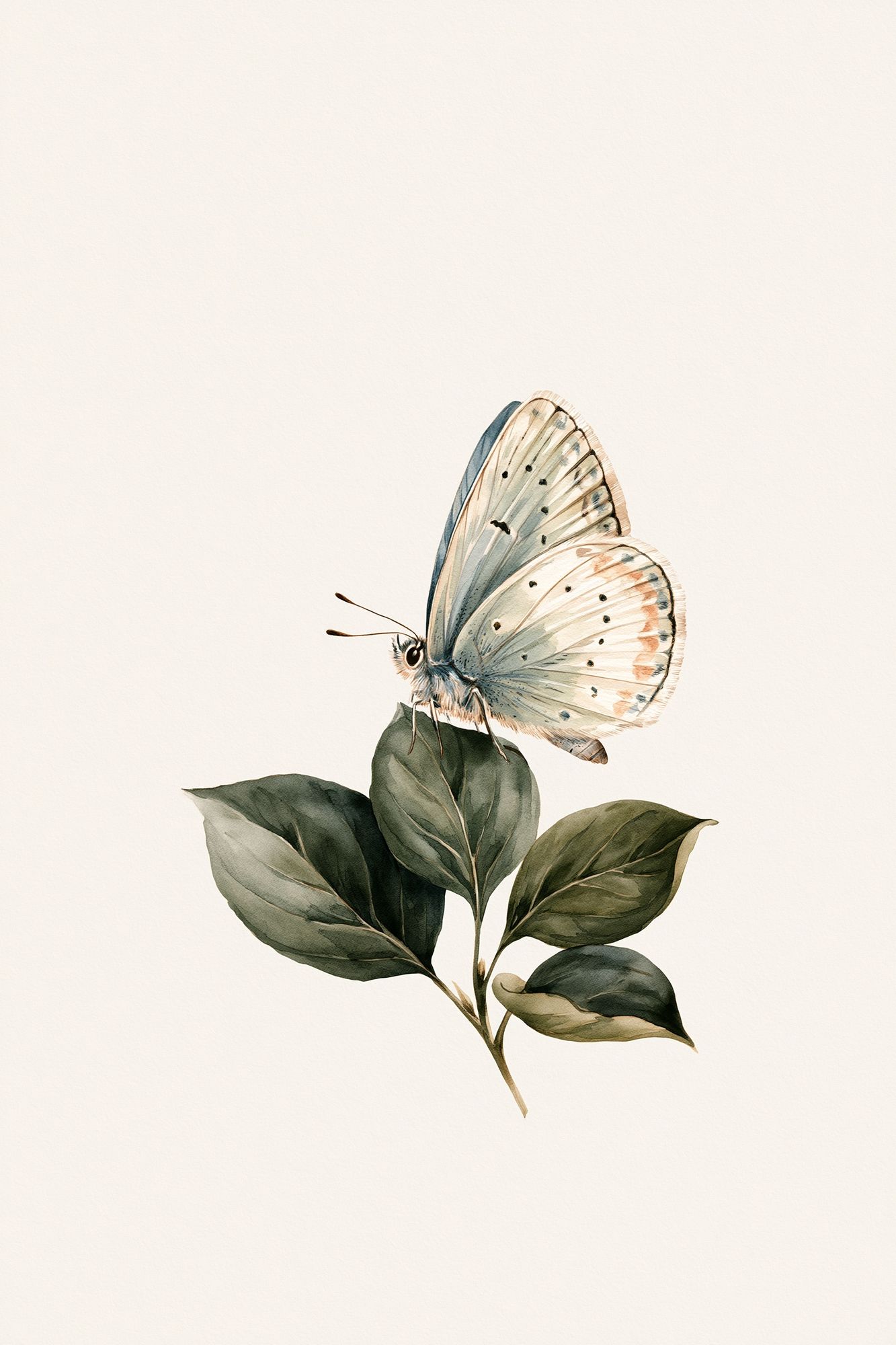Butterfly on Leaves Watercolor Print. poster — botanical art