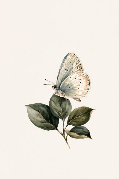 Butterfly on Leaves Watercolor Print.