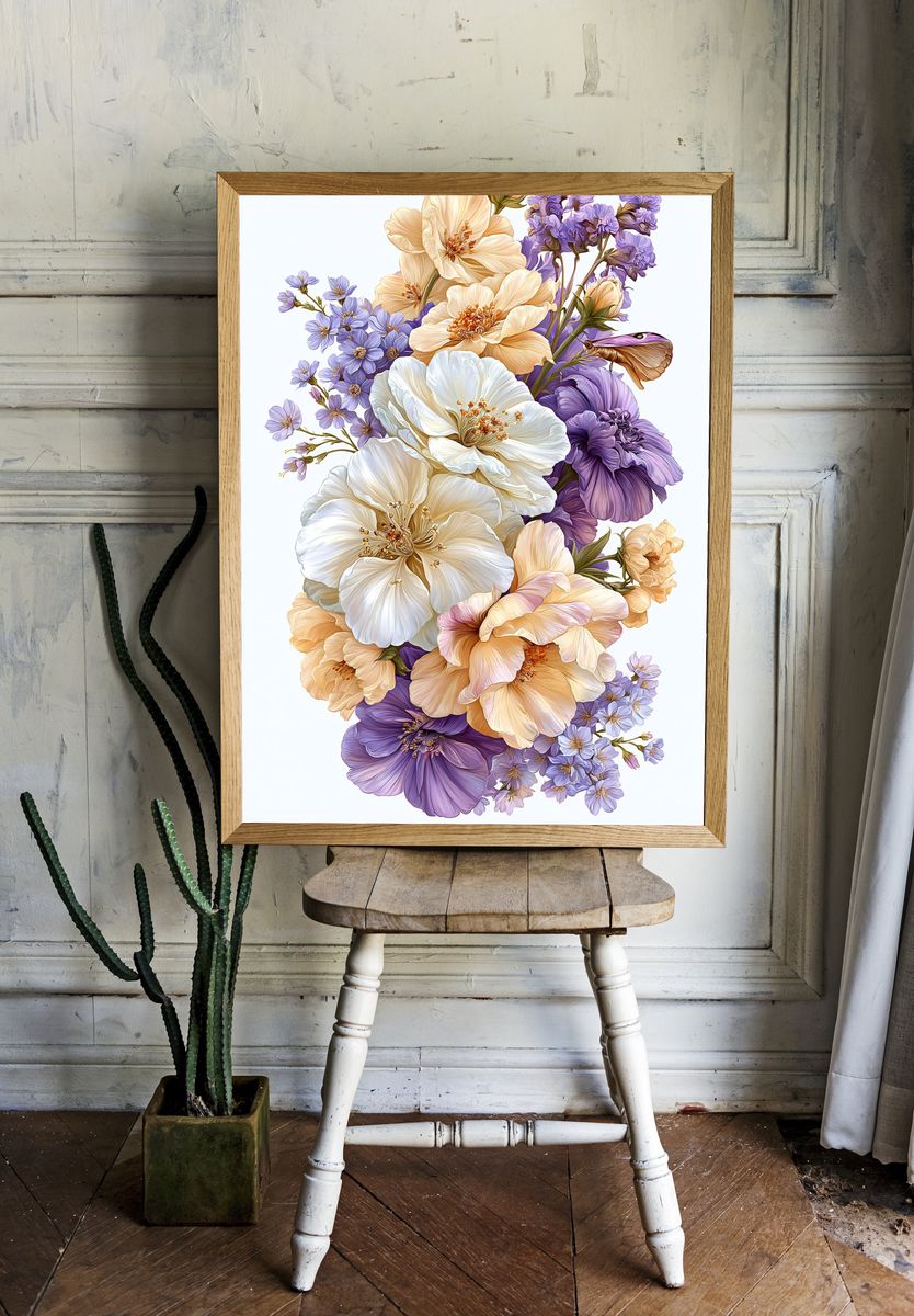 Pastel Floral Bouquet Illustration Poster. room preview