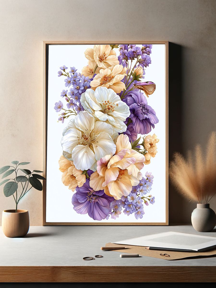 Pastel Floral Bouquet Illustration Poster. — room view 2