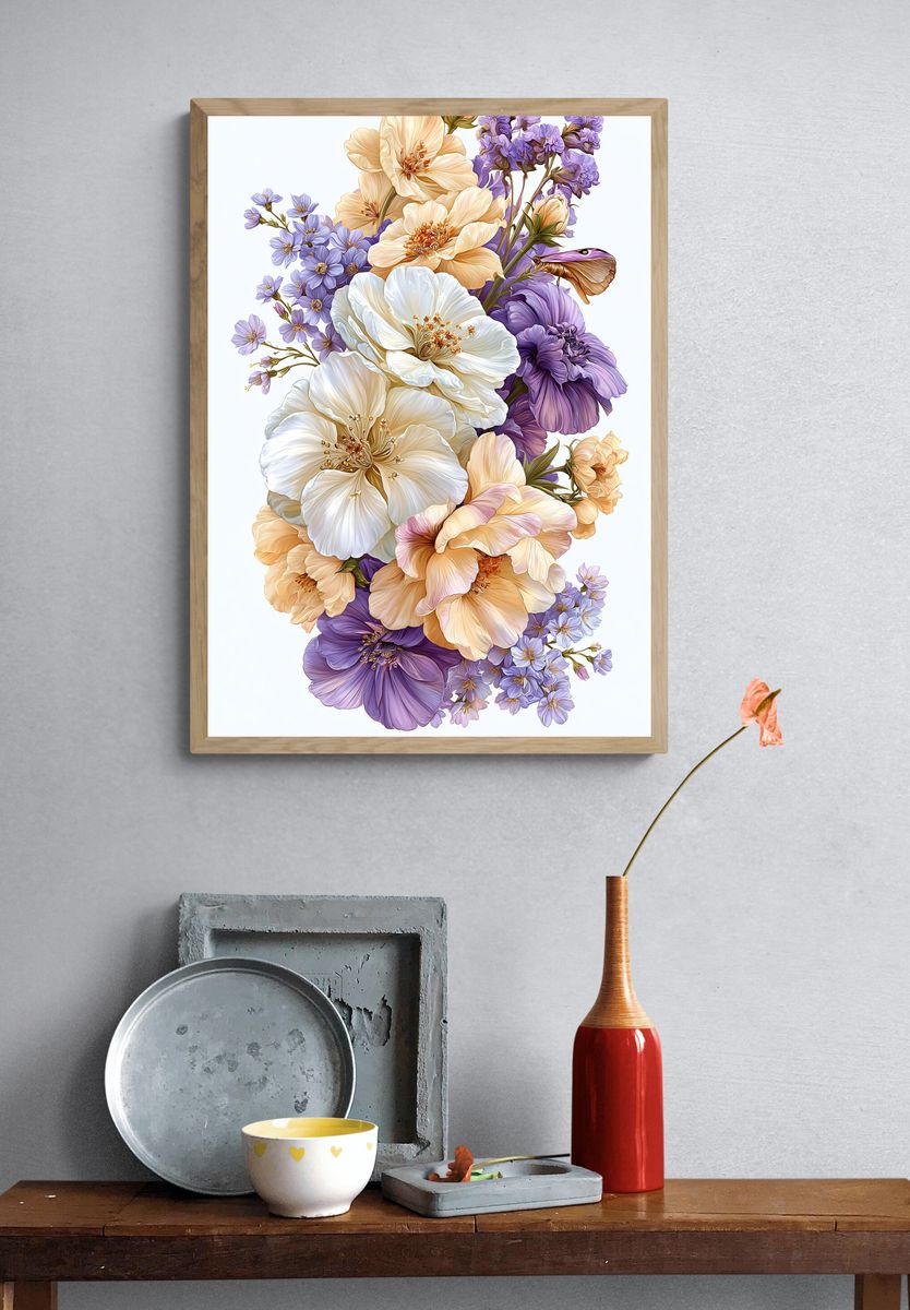 Pastel Floral Bouquet Illustration Poster. — room view 3
