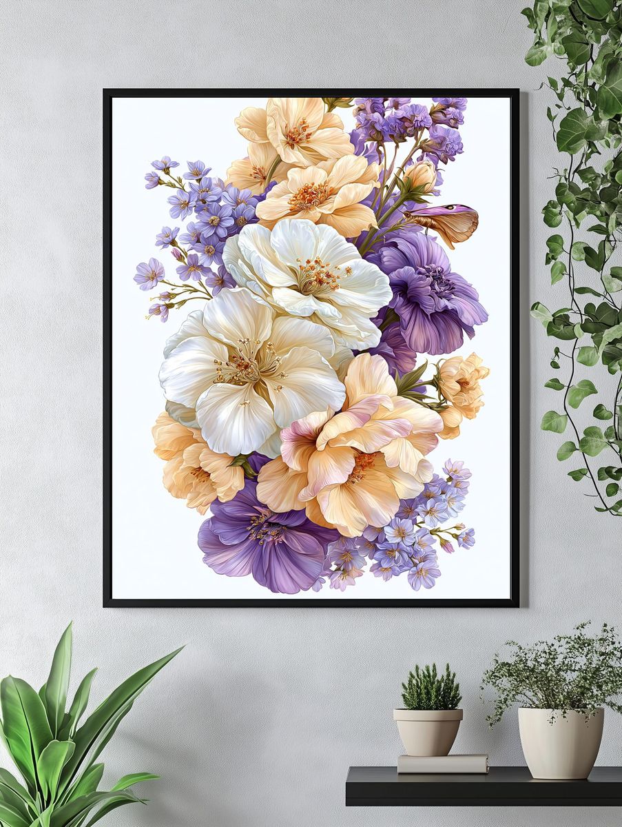 Pastel Floral Bouquet Illustration Poster. — room view 4