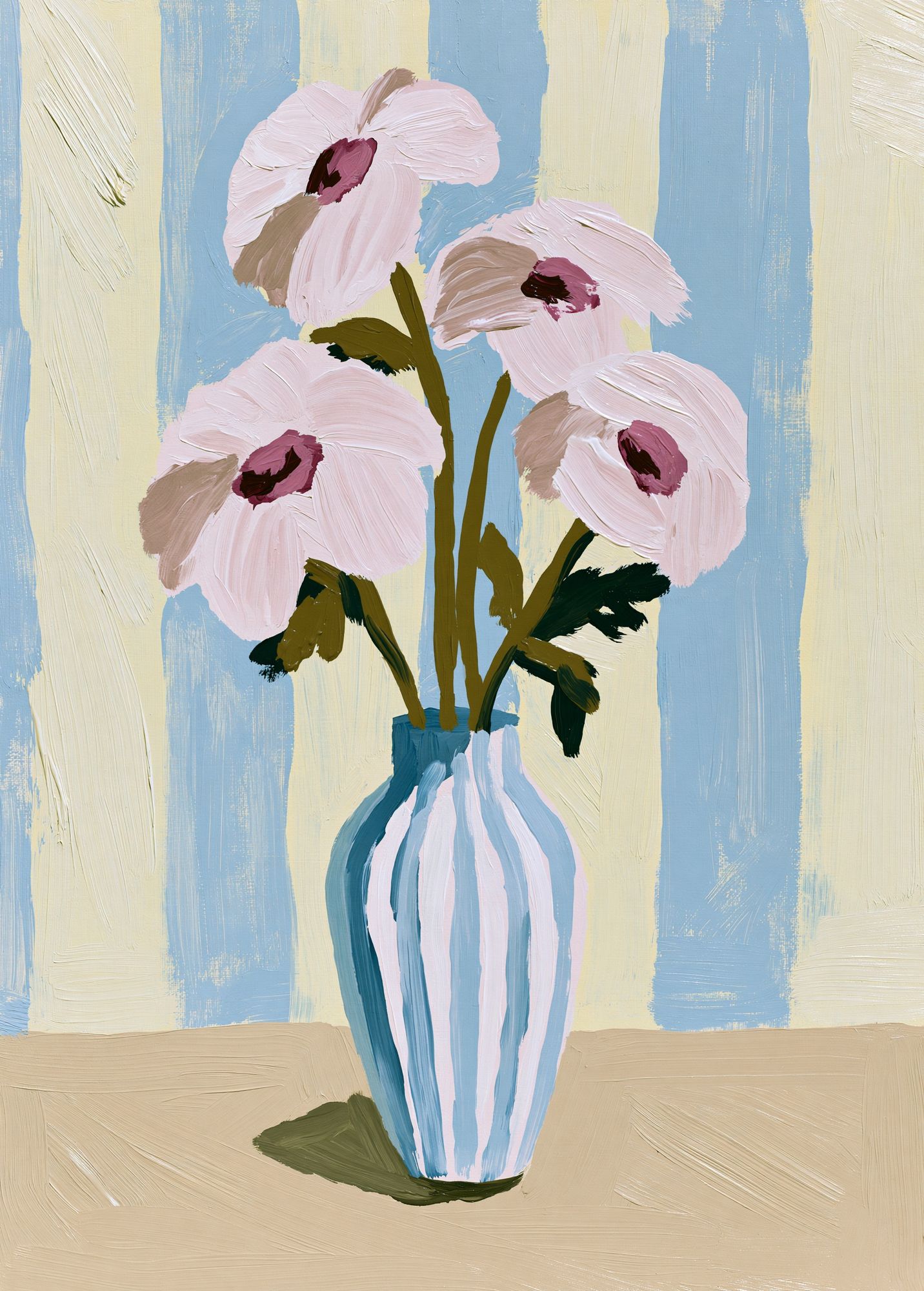 Pastel Flowers in Vase Print. poster — botanical art