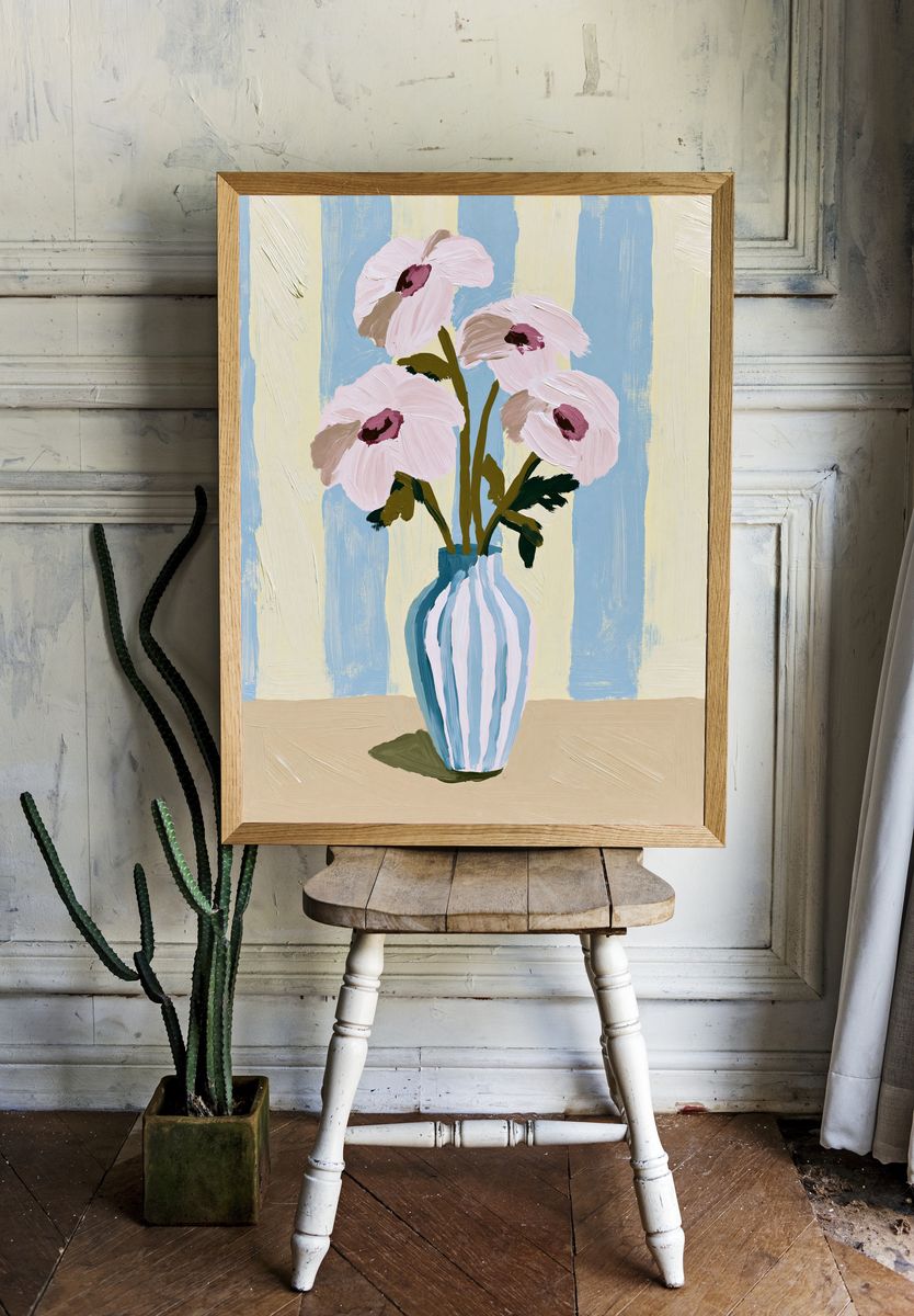 Pastel Flowers in Vase Print. room preview