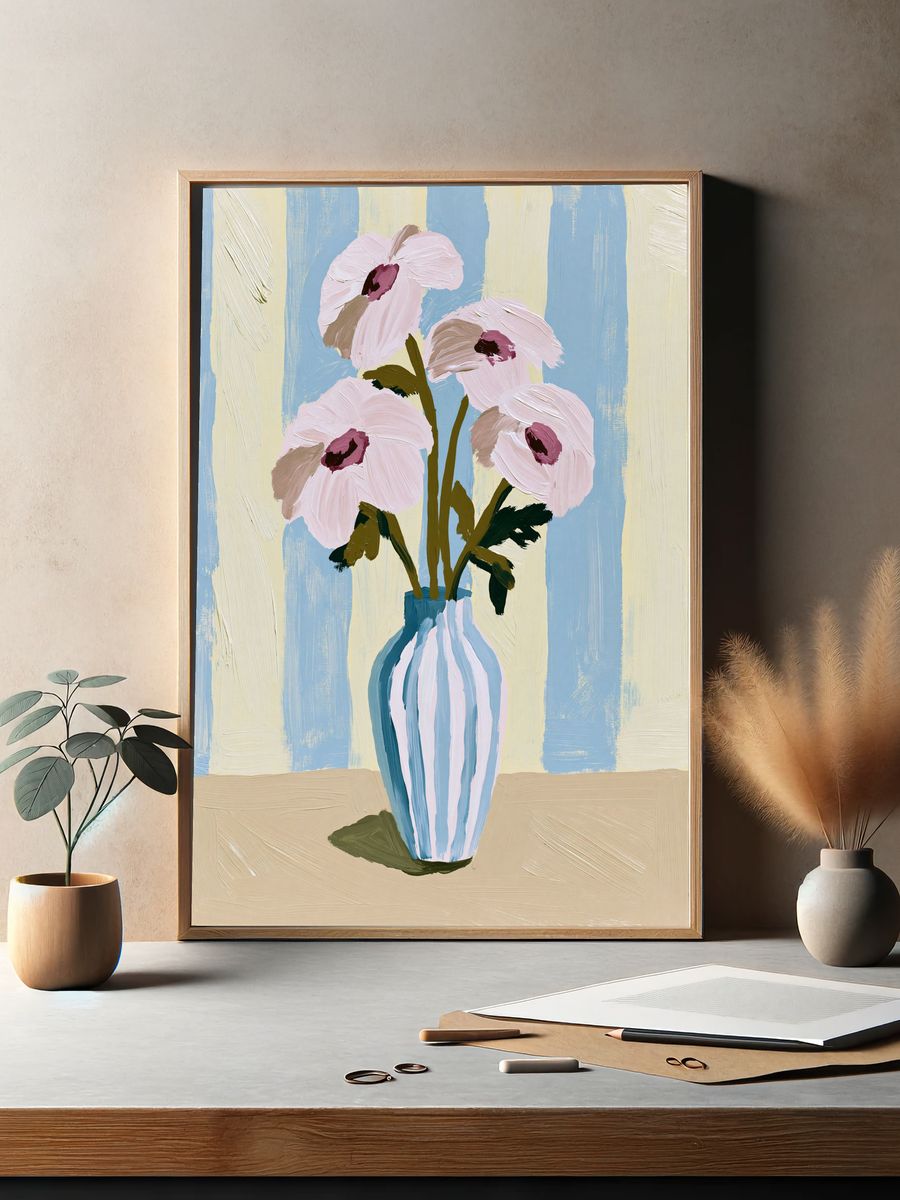 Pastel Flowers in Vase Print. — room view 2